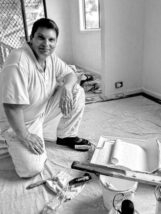 Painter with tools black and white photo